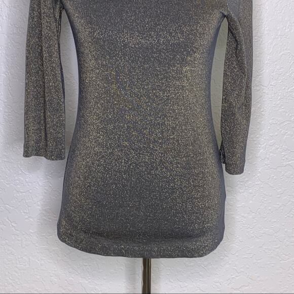 Anthropologie Deletta gray metallic top shoulder cutout and bow size Small - Picture 3 of 11